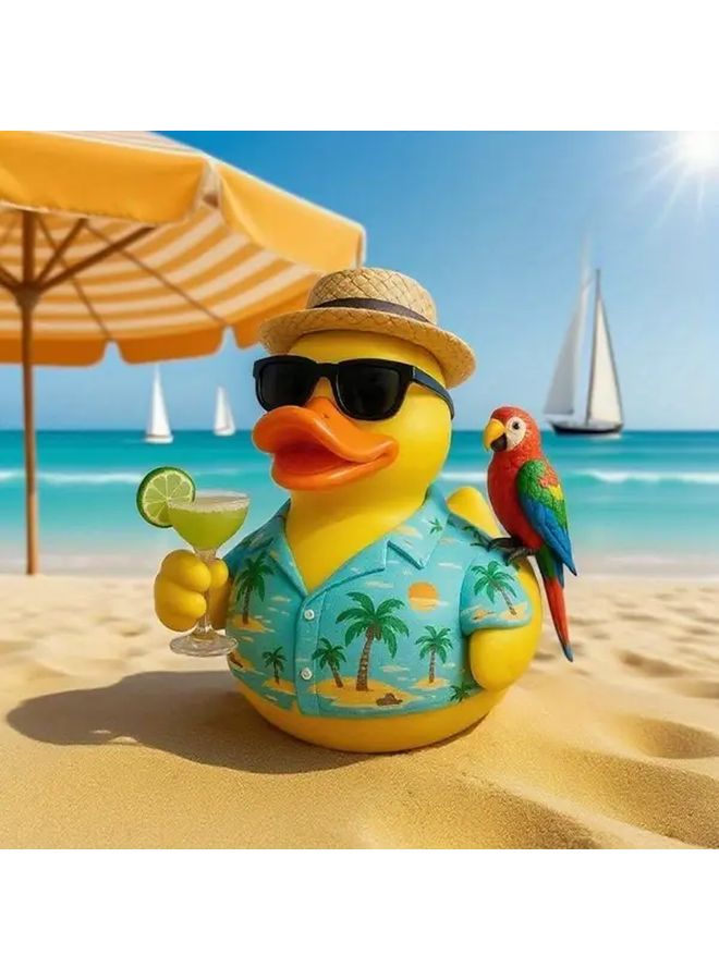 Hand Painted Resin Duck Figurine In Hawaiian Shirt With Glasses Home Decor Gift - Image 3